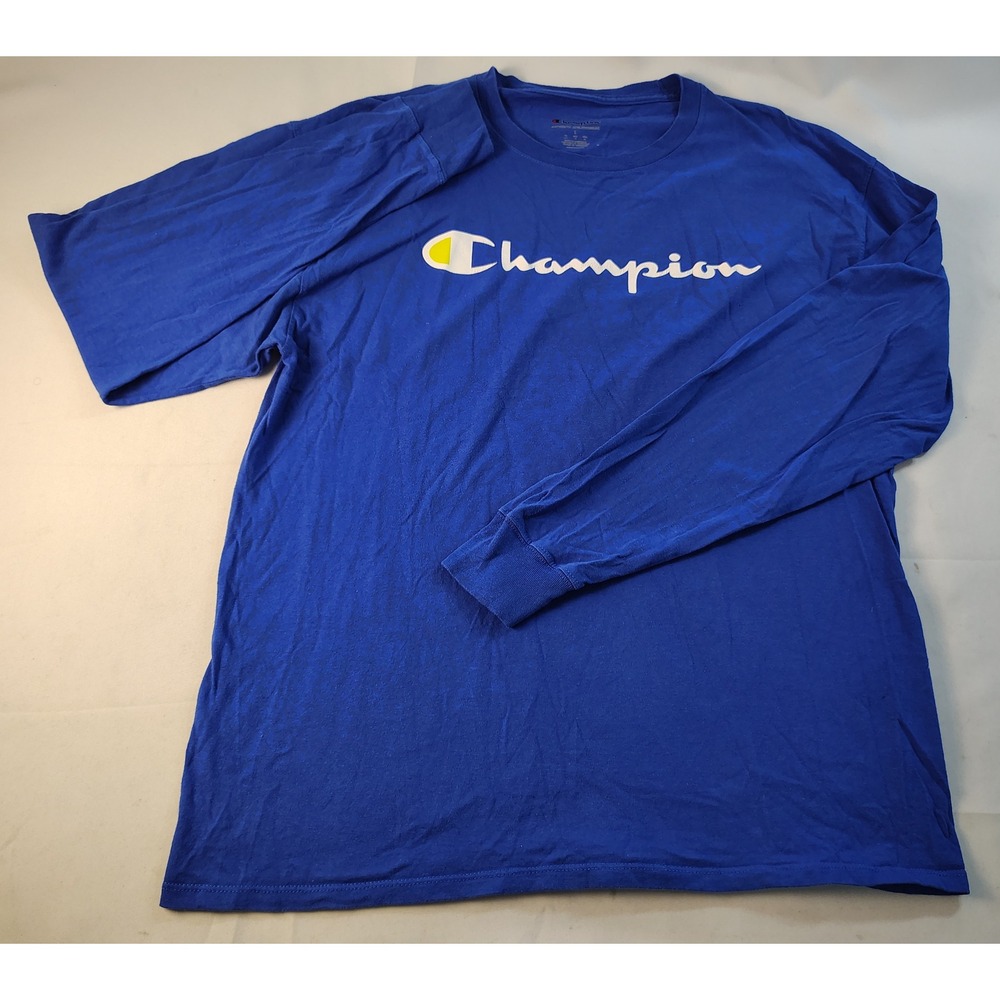 Champion Mens Royal Blue Long Sleeve Graphic Logo T-Shirt Size L Authentic